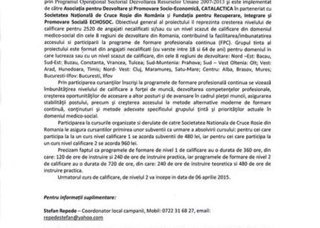 A N U N Ţ  privind beneficiile participarii la programele de formare profesională continua, derulate in cadrul proiectului “PRO-SANATATE – Creșterea accesului angajaților din sistemul medico-social din Romania la programele de formare profesională