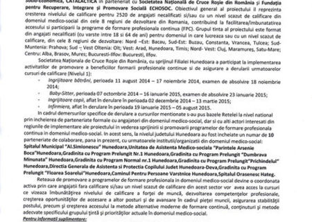 ANUNŢ  privind functionarea Retelei de promovare a beneficiilor programelor de formare profesională în judetul Hunedoara, in cadrul proiectului “PRO-SANATATE – Creșterea accesului angajaților din sistemul medico-social din Romania la programele de