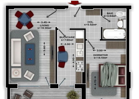 apartament 2 camere, de inchiriat, in Scandinavia residence