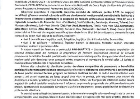 Bune practici privind beneficiile formarii profesionale în cadrul proiectului “PRO-SANATATE – Creșterea accesului angajaților din sistemul medico-social din Romania la programele de formare profesională continuă