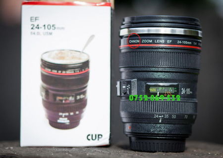 Cana cafea din inox termos - Obiectiv foto Canon Cana cafea din inox termos - Obiectiv foto Canon