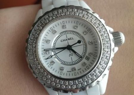 Ceas Chanel J 12 white ceramic 38mm diamond bezel watch