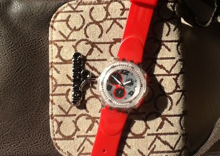 Ceas Swatch Red Toxin, geanta Kalvin Klein