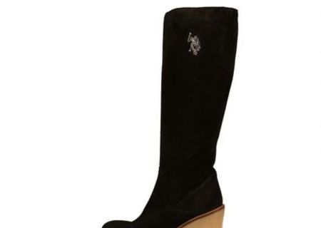 Cizme U.S. Polo cu platforma, negre, din piele intoarsa, noi