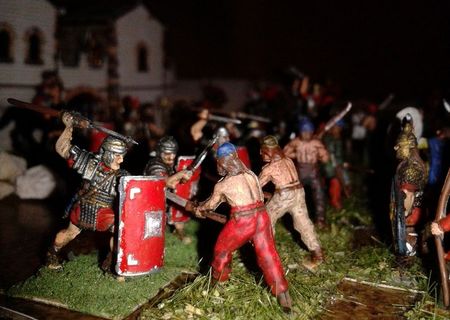 Diorama cu daci,  romani 1:72, macheta castru roman