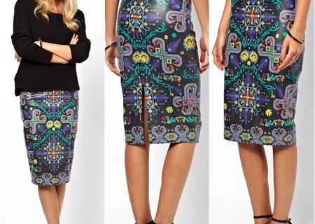 Fusta midi din piele Asos ,cu imprimeu colorat deosebit !!! Fusta midi din piele Asos ,cu imprimeu colorat deosebit !!!