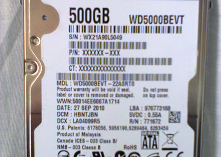 HardDisk WD5000BEVT 500GB