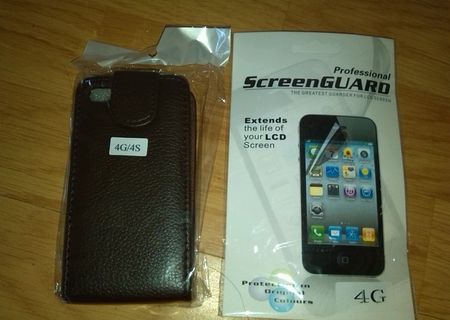 Husa toc flip piele + folie protectie