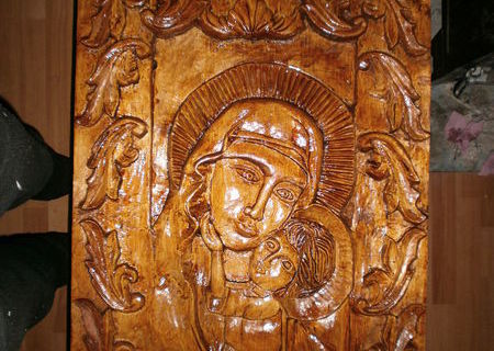 icoana sculptata in lemn de tei