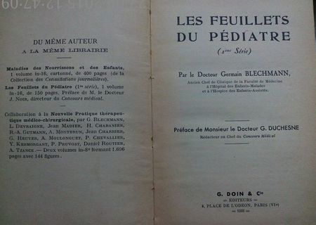 Les feuillets du pediatre de Blechmann Germain , Paris, 1933