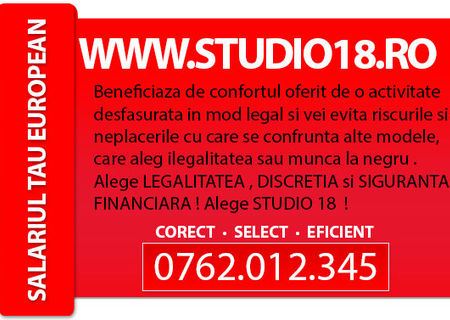 Salariu minim 2000 Lei Lunar! Alatura-te echipei http://www.studio18.ro Salariu minim 2000 Lei Lunar! Alatura-te echipei http://www.studio18.ro