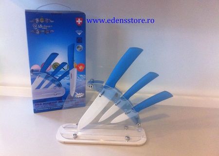 Set 3 cutite ceramice cu suport Set 3 cutite ceramice cu suport