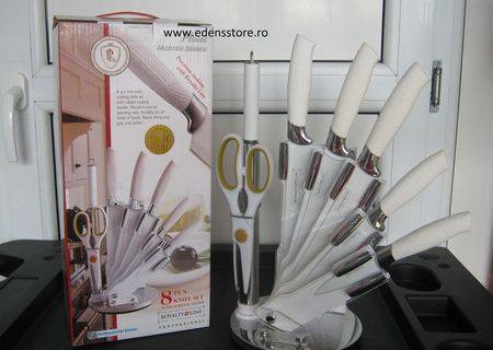 set 5 cutite cu suport.are 5 cutite,un masat,o foarfeca si un suport.sunt albe
