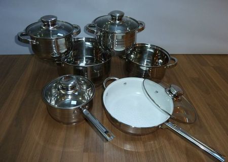 Set vase inox cu tigaie ceramica Set vase inox cu tigaie ceramica