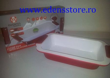 Tava ceramica cu manere din silicon dreptunghiulara Tava ceramica cu manere din silicon dreptunghiulara