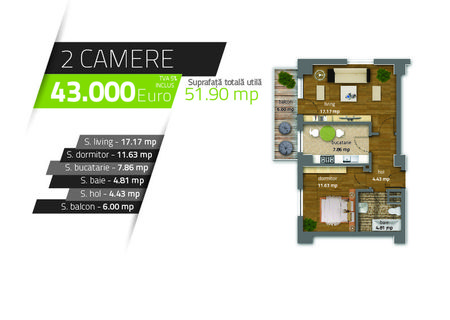 Vand apartament superb 2 camere, 52 mp Brancoveanu - Luica Vand apartament superb 2 camere, 52 mp Brancoveanu - Luica