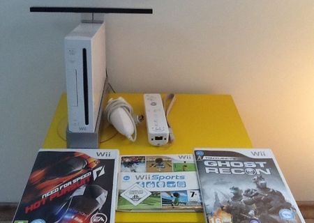 Vând Nitendo Wii  +jocurile:Wii Sport,Tom Clancy's Ghost Recon si Need for Speed Hot Pursuit