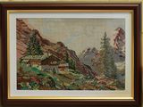 Goblen –Peisaj de munte - 20x28 cm. Rama inclusa.