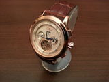 Jaragar ceas automat mecanic barbati tip Skeleton Tourbillon model Elegant Gold curea piele + cutie