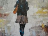 Tablou in ulei pe panza-Fata cu umbrela alba